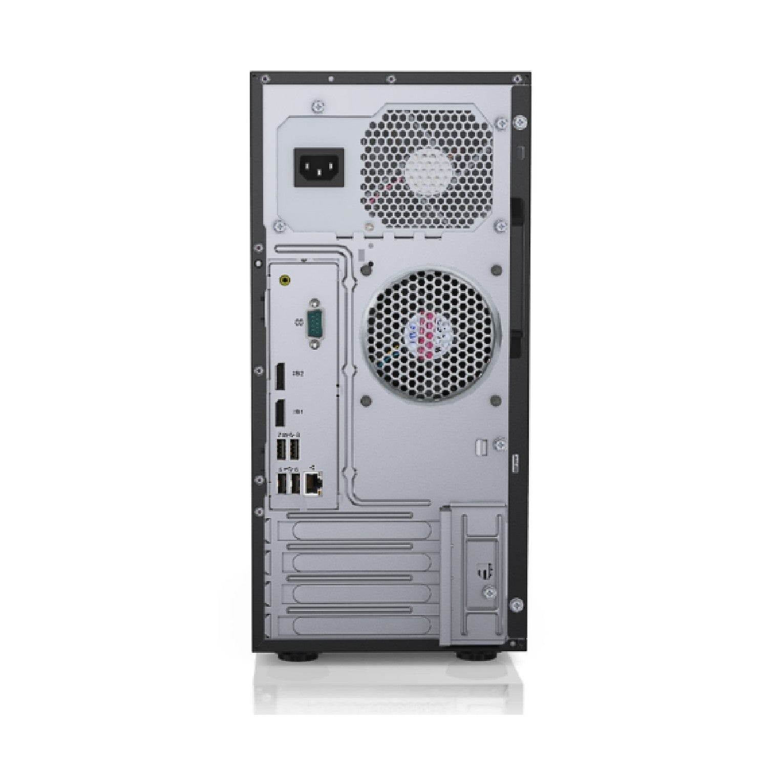 Retro del server Lenovo ThinkSystem ST50 ricondizionato con porte I/O, ventole e alimentazione, adatto a configurazioni aziendali. Retro del server Lenovo ThinkSystem ST50 ricondizionato con porte I/O, ventole e alimentazione, adatto a configurazioni aziendali.